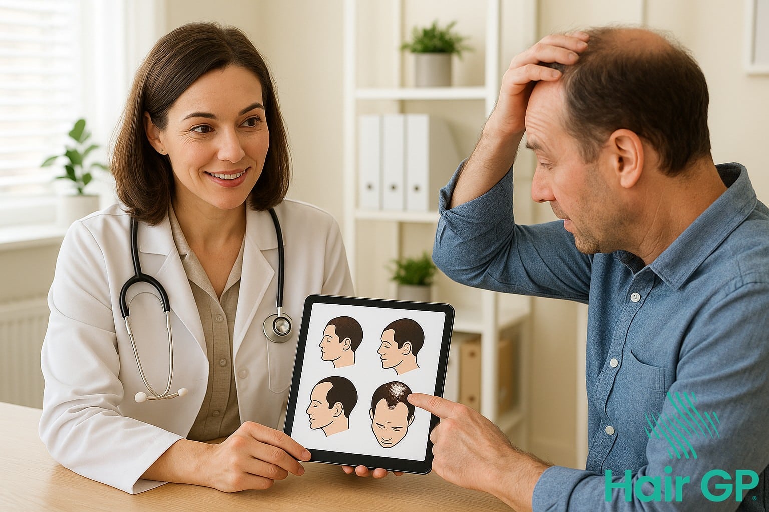 Patient consulting doctor about hair loss from Ozempic treatment