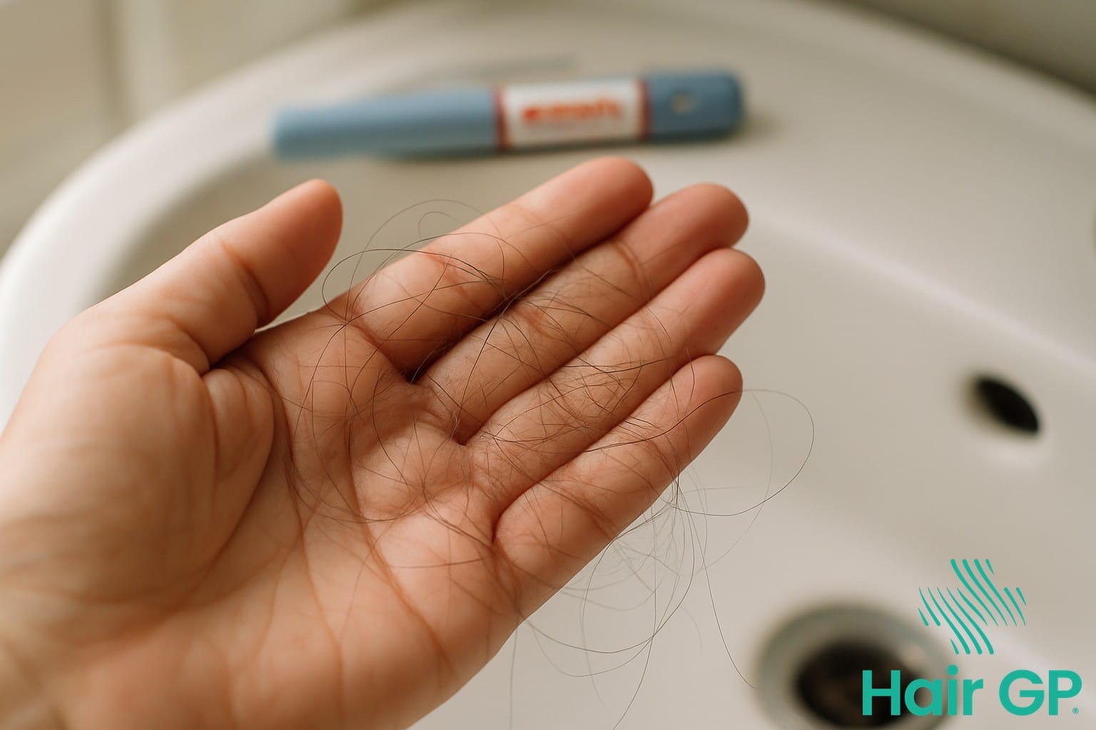 Person experiencing hair loss while taking Ozempic weight loss medication
