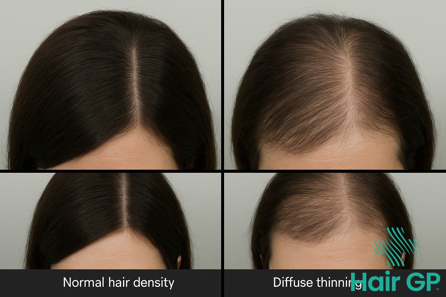 Before and after comparison of hair thinning from Ozempic use