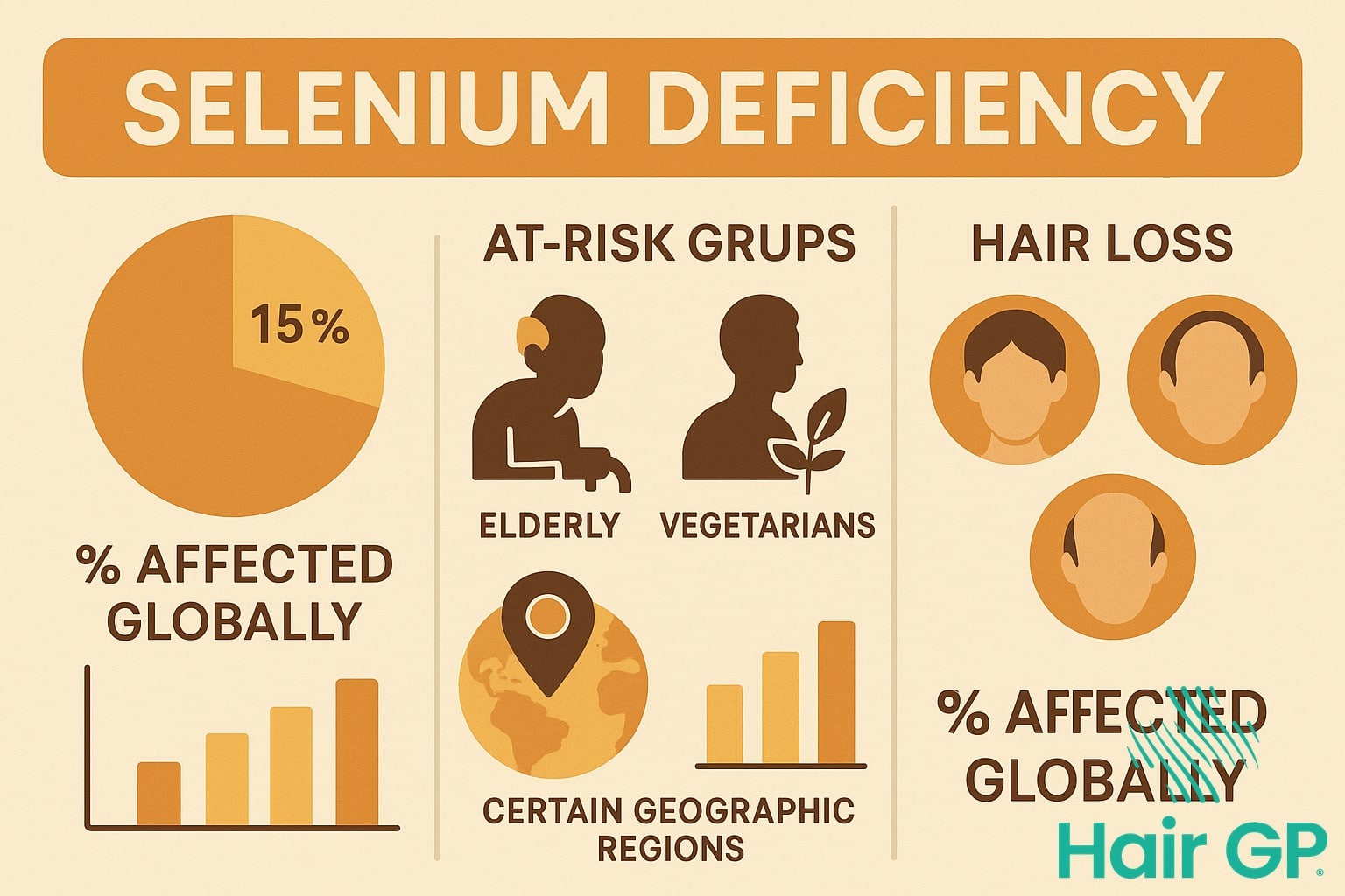 Infographic showing selenium deficiency statistics and hair loss connection