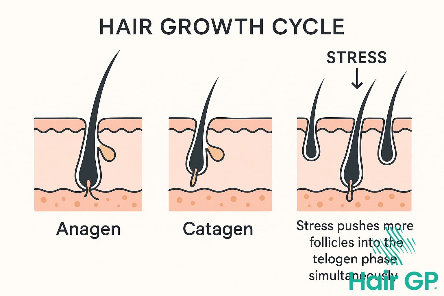 Diagram of hair growth cycle showing telogen effluvium process