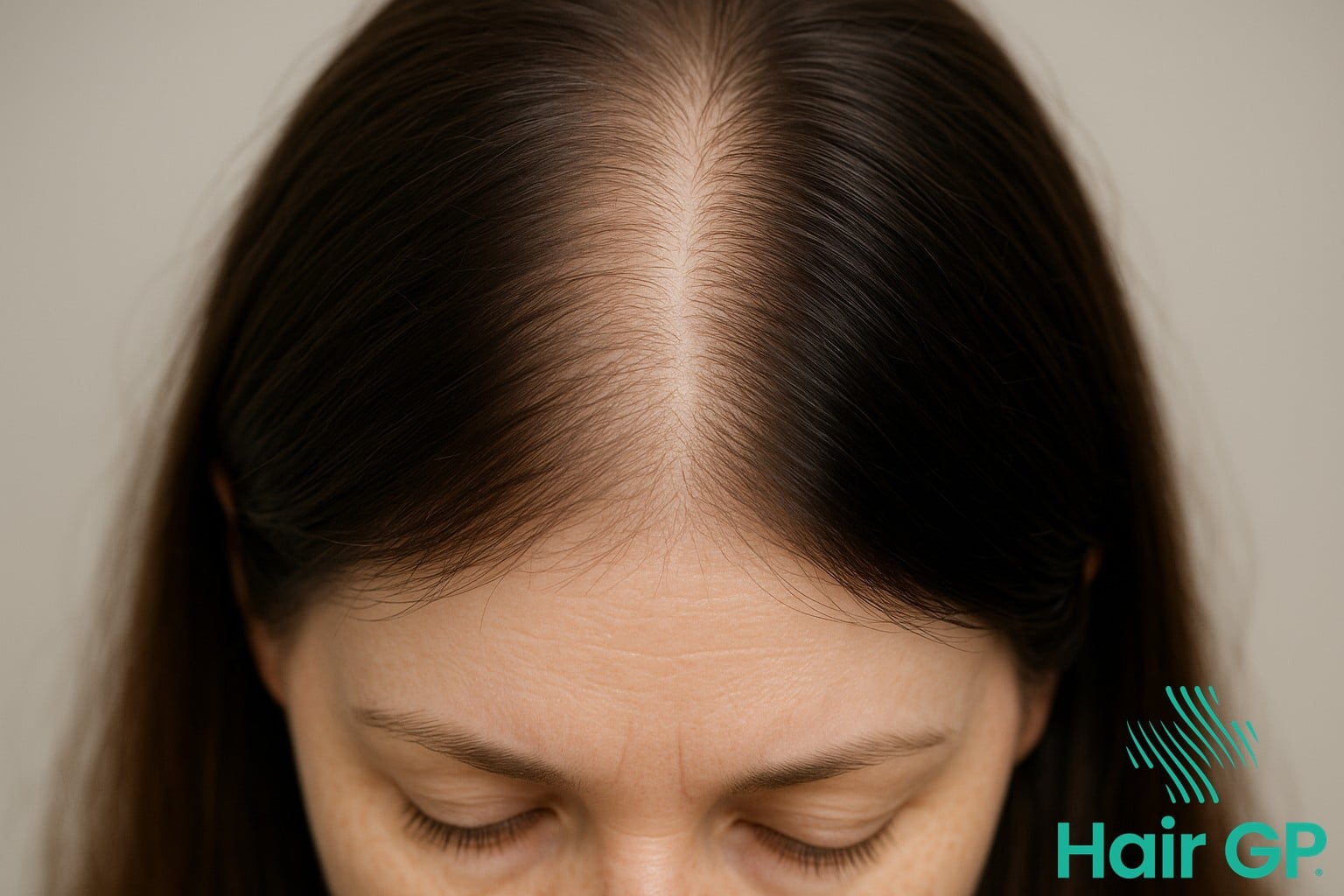 Woman experiencing diffuse hair thinning from telogen effluvium during detox