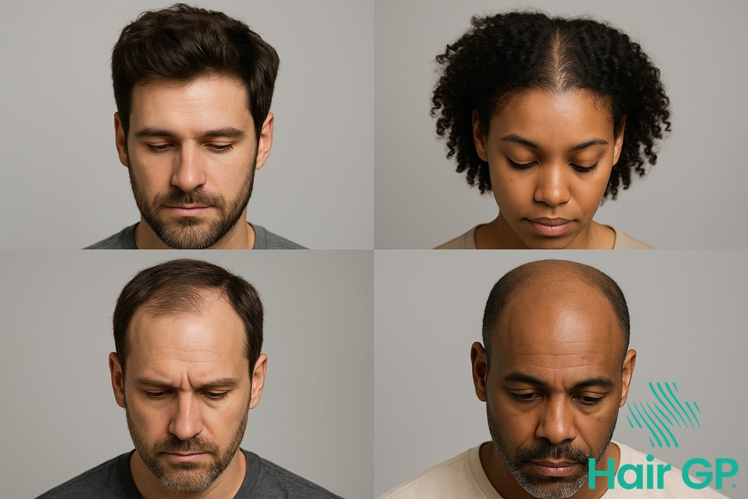 Four stages of hair loss progression in vaping users from healthy to severe balding