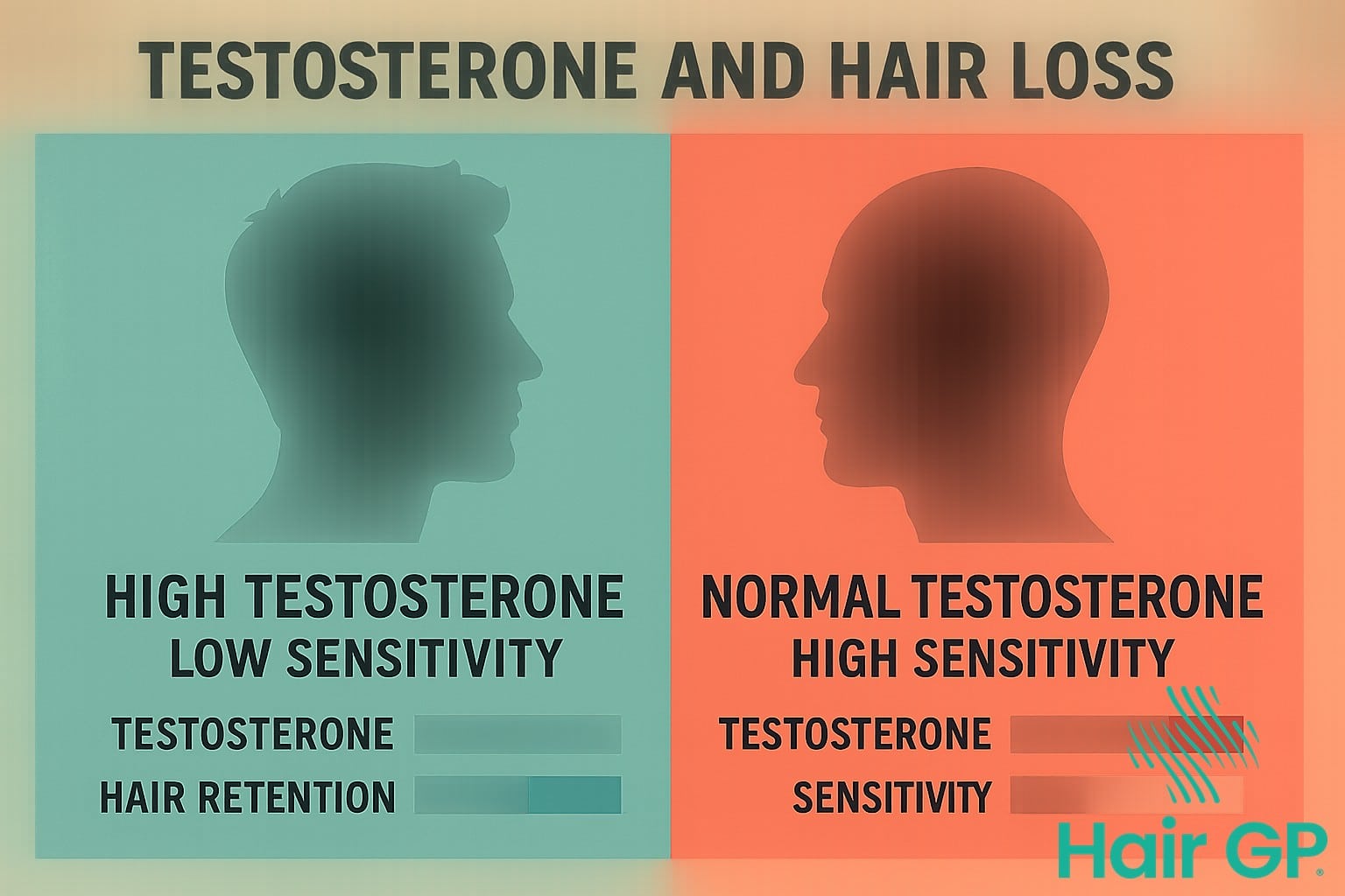 Infographic comparing DHT sensitivity impact on hair loss in different men
