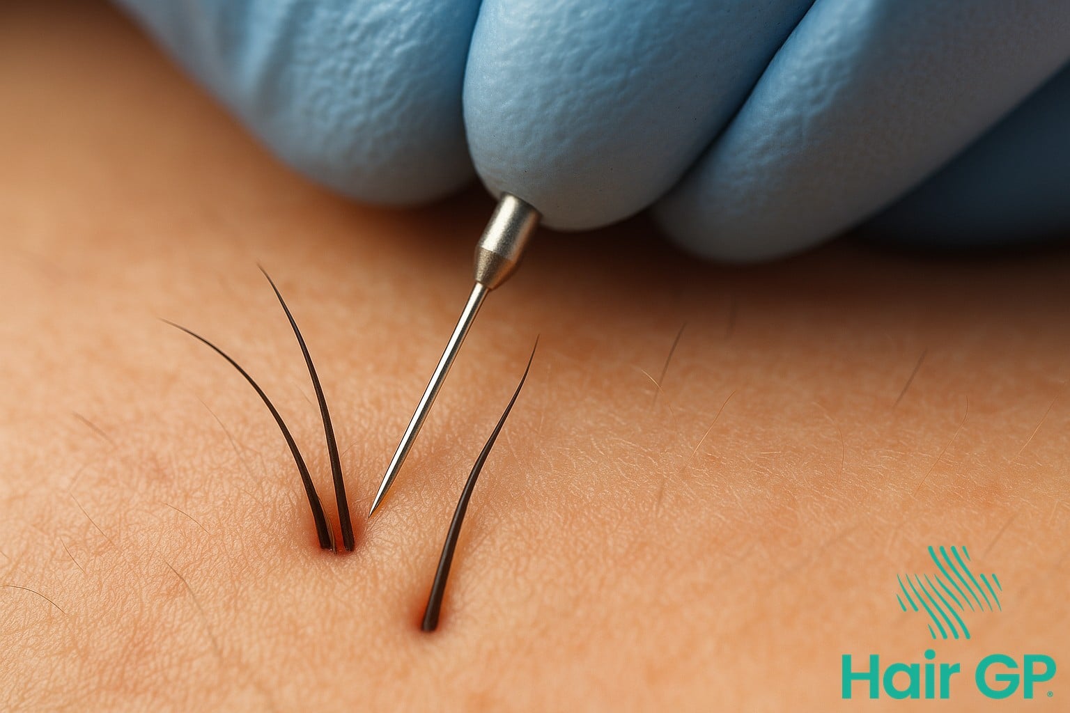 Professional electrolysis hair removal treatment being performed with probe insertion