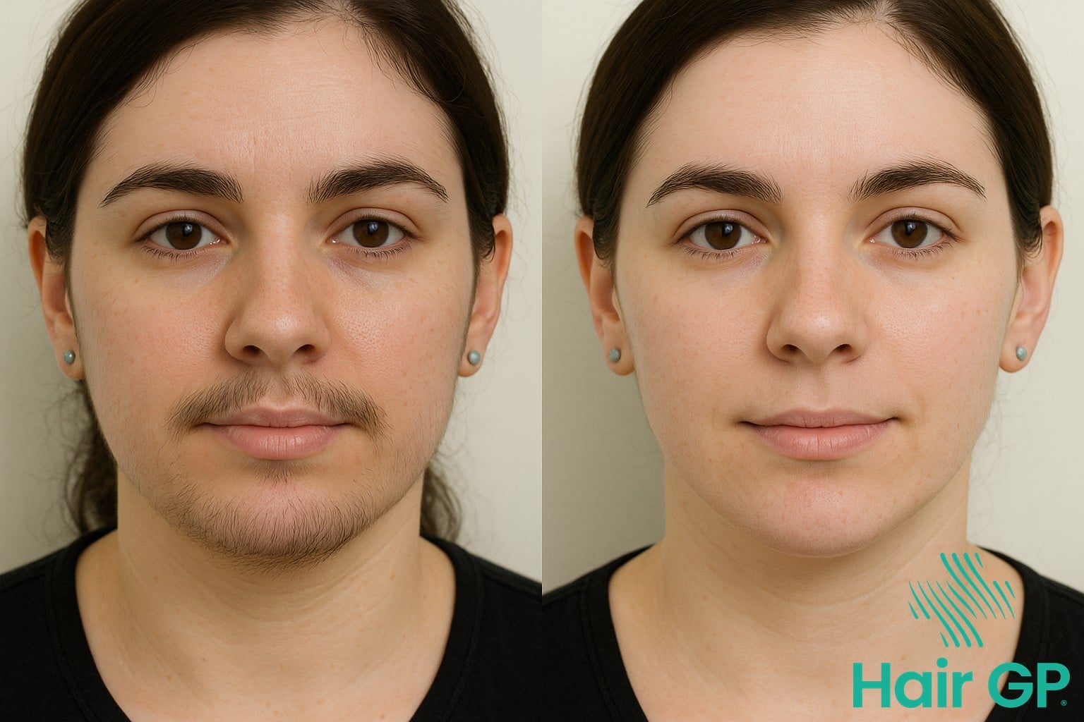 Before and after electrolysis treatment for facial hair in women with hirsutism
