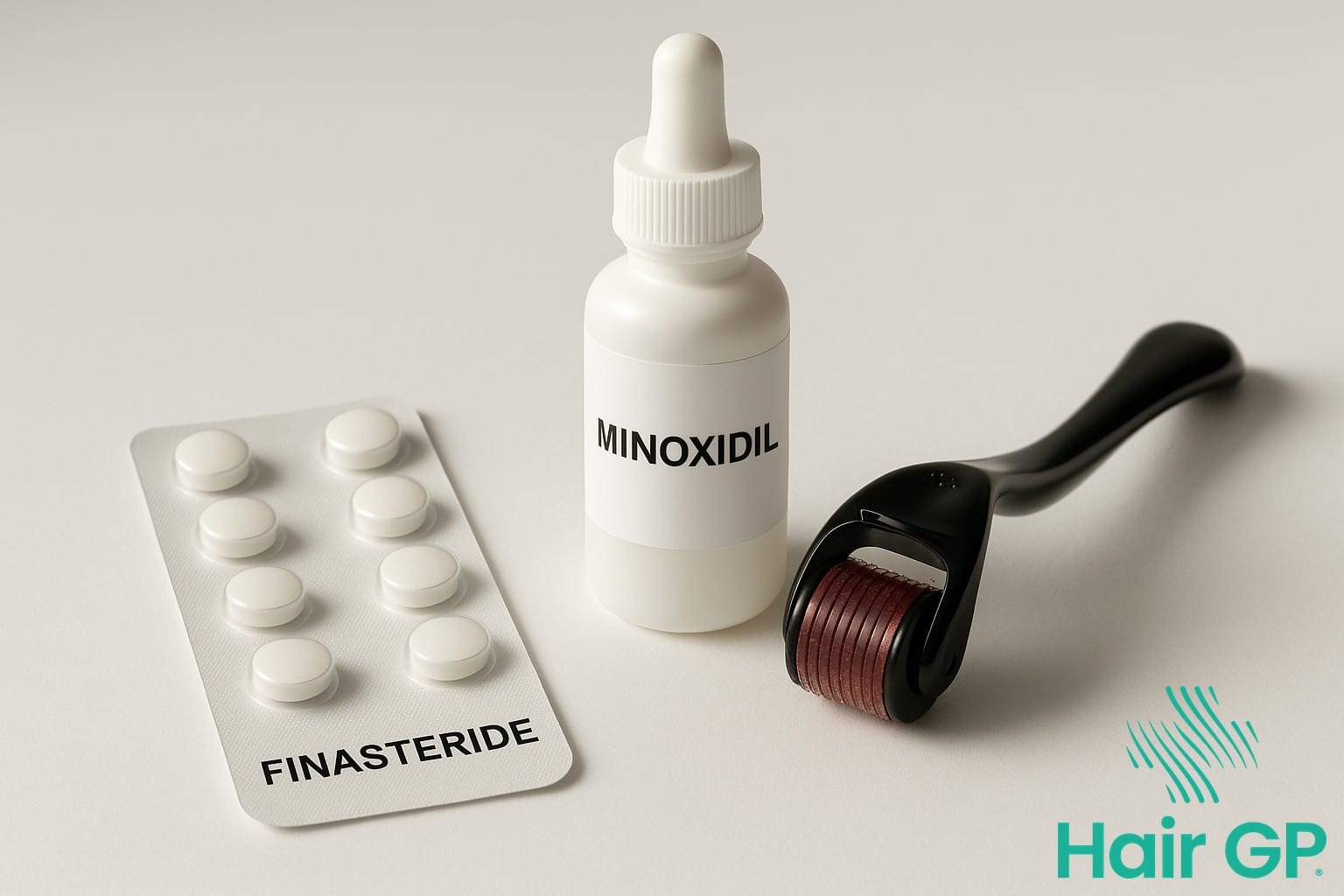 Various hair loss treatments including finasteride and minoxidil