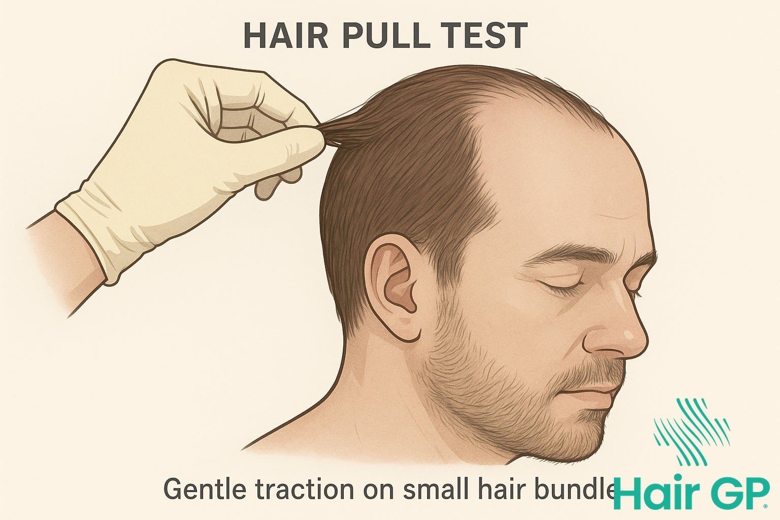 Dermatologist performing hair pull test for hair loss diagnosis