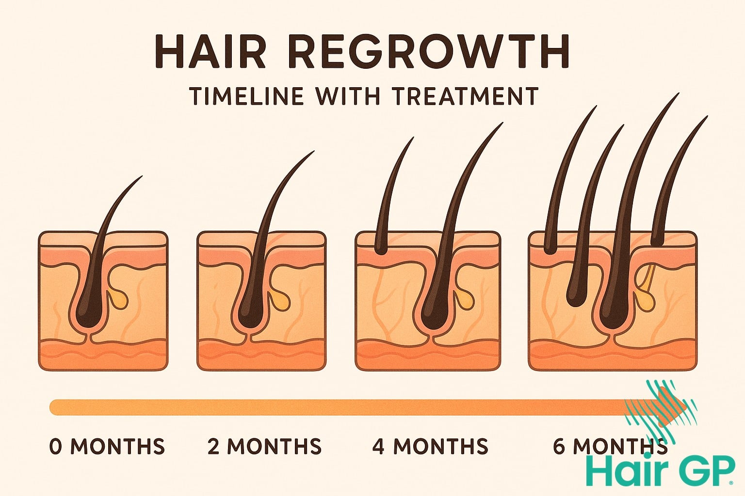 Illustration of hair regrowth timeline with minoxidil treatment