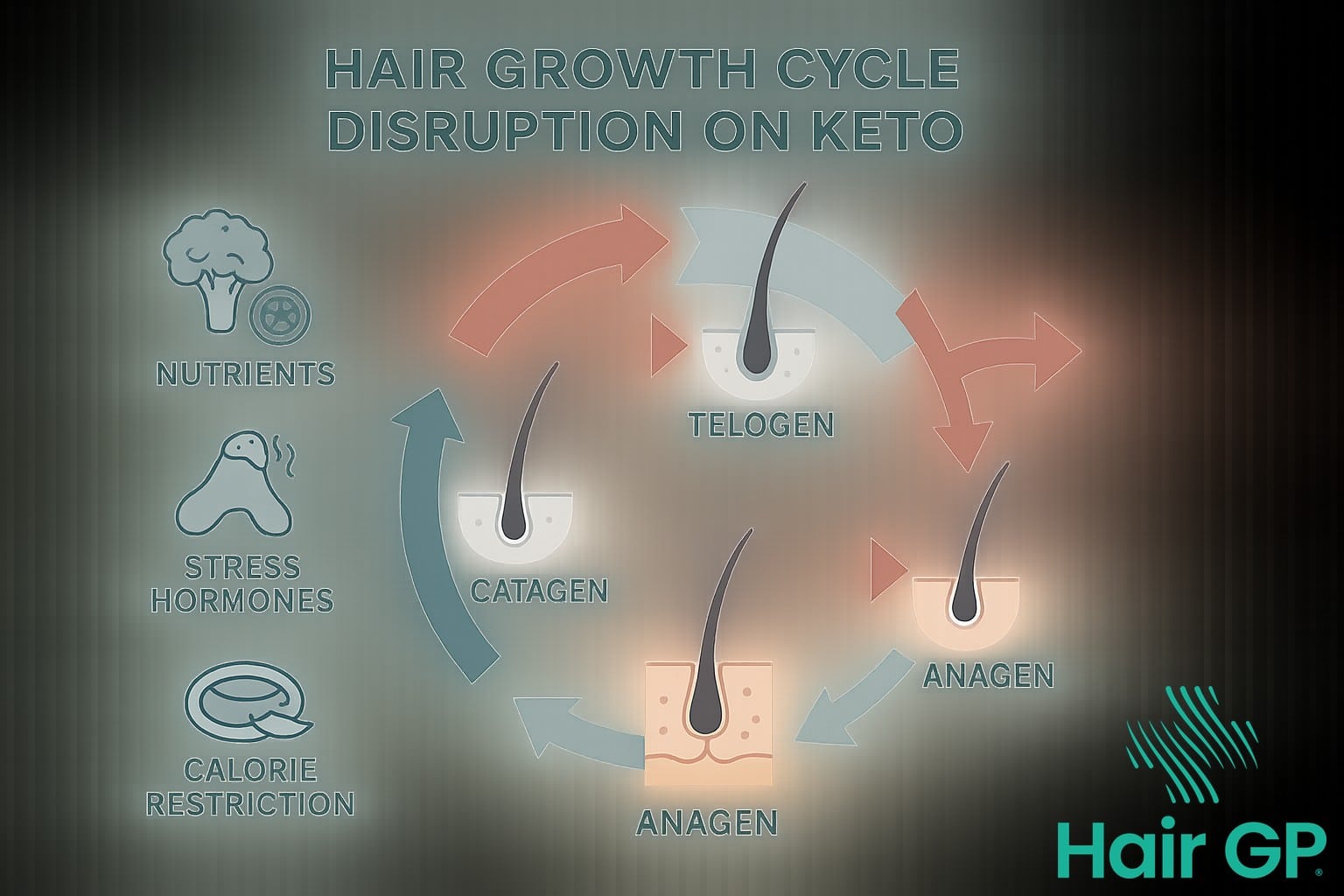 Infographic showing how keto diet affects hair growth cycle