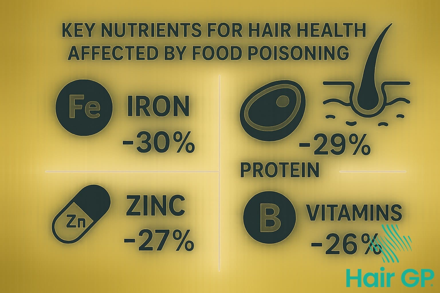 Infographic showing nutrients depleted by food poisoning that affect hair health