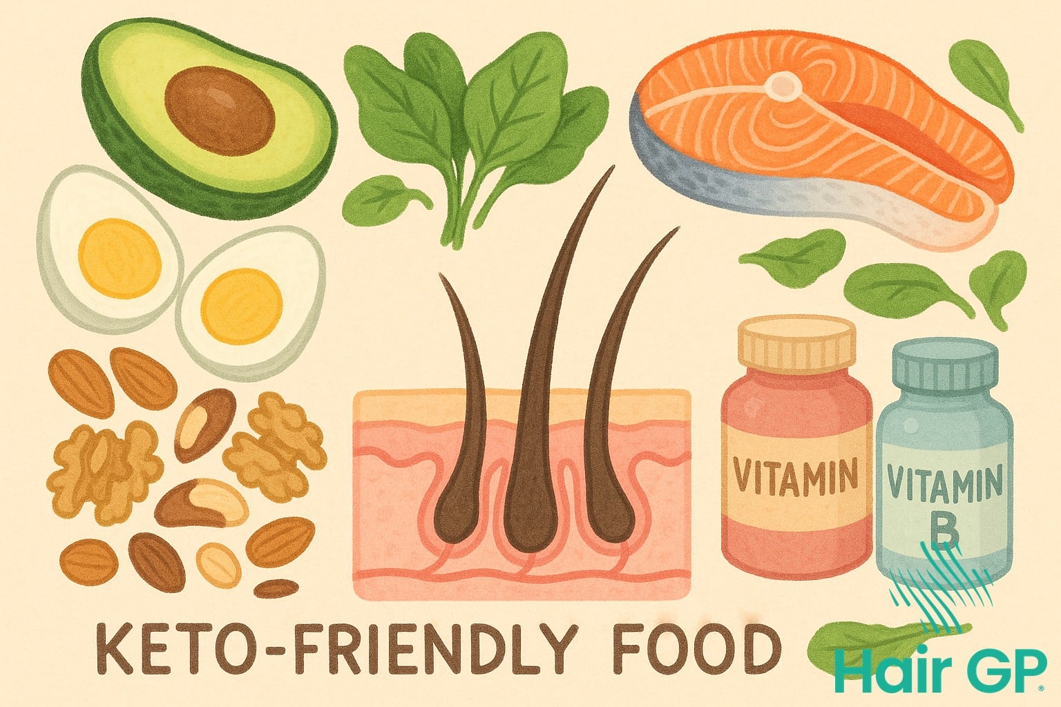 Keto-friendly foods that prevent hair loss illustration