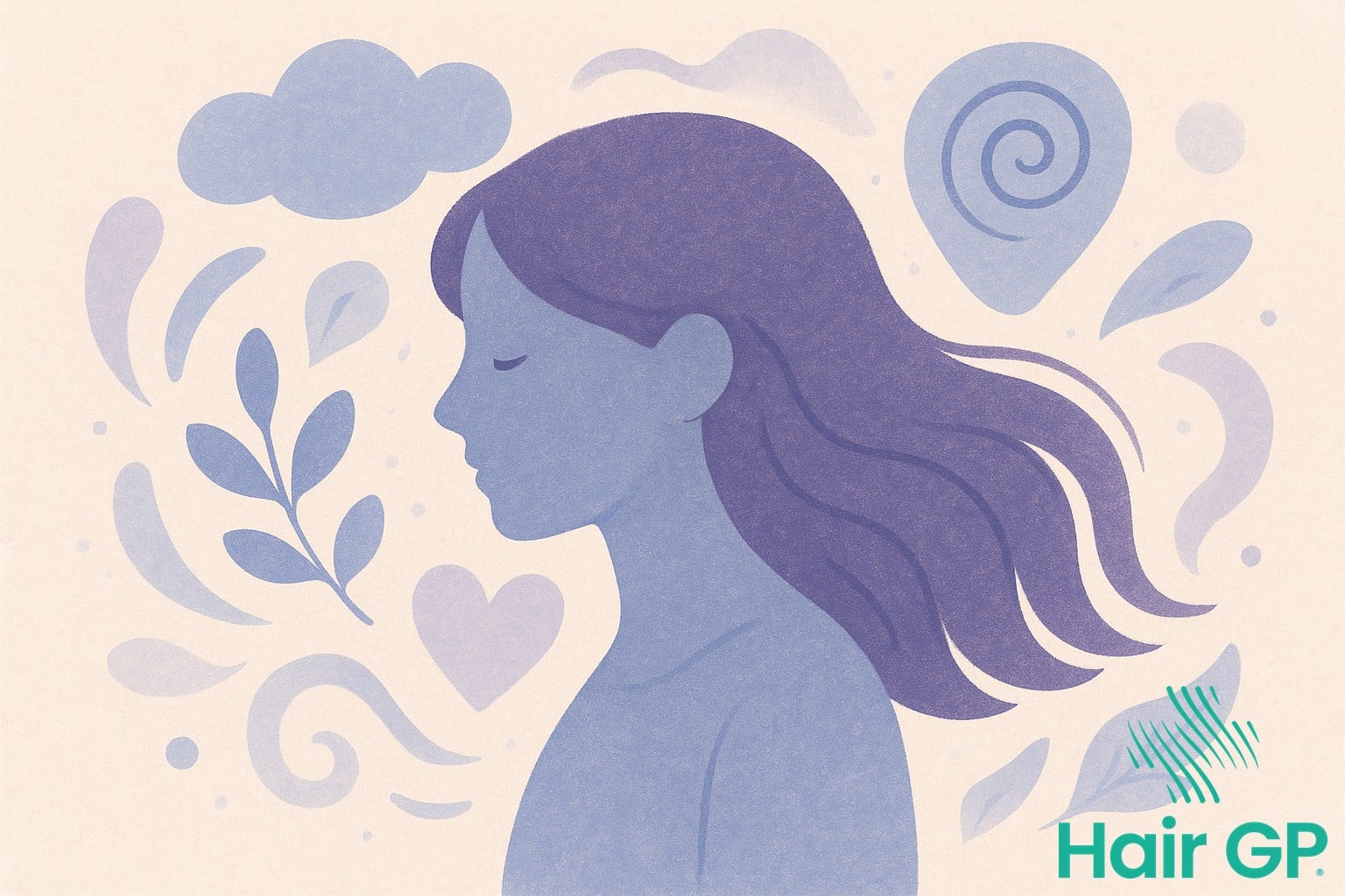 Illustration depicting trichotillomania awareness with calming colors and supportive imagery